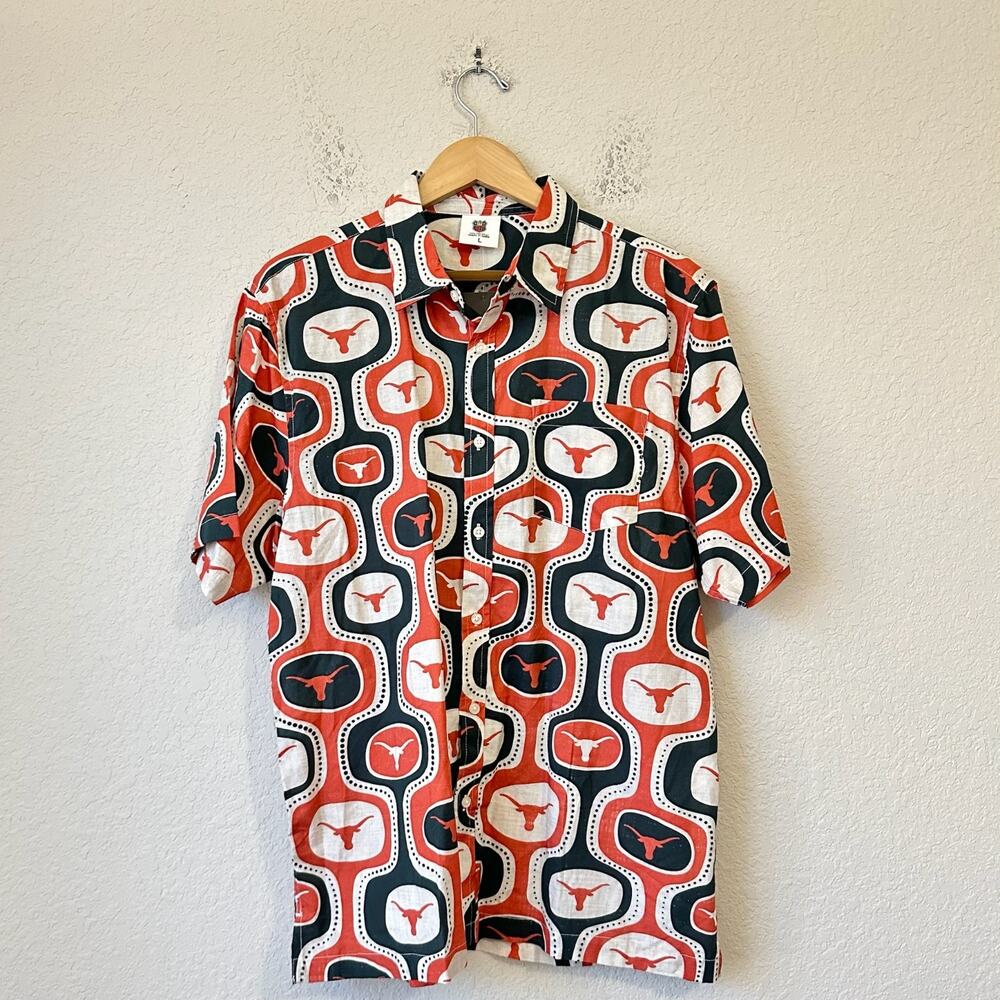 WES AND WILLY Texas Longhorns Shirt Multicolor AOP Button Up Football NWT